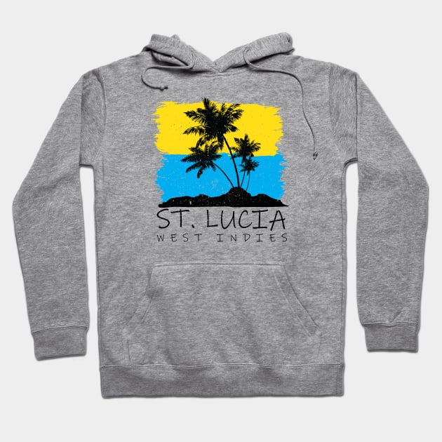 St Lucia National Colors with Palm Silhouette Hoodie by IslandConcepts